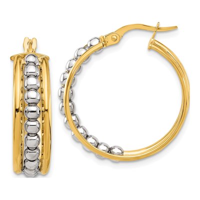 14K Two-Tone Gold 26mm Beaded Hoop Earrings