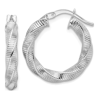 14K White Gold 17mm Twisted Hoop Earrings