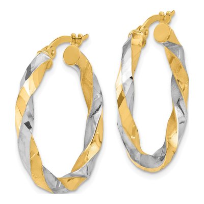14K Yellow Gold 28mm Diamond-Cut Twisted Hoop Earrings – view 2