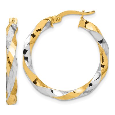 14K Yellow Gold 28mm Diamond-Cut Twisted Hoop Earrings