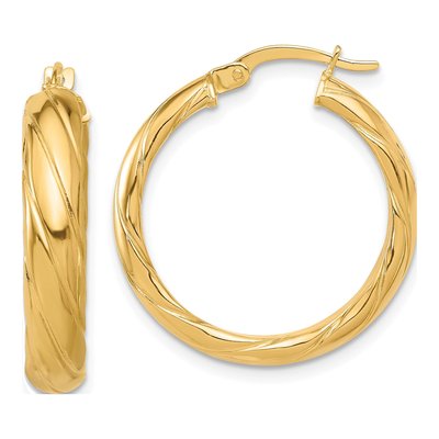 14K Yellow Gold 26mm Twisted Hoop Earrings