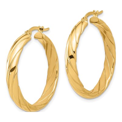 14K Yellow Gold 32mm Twisted Hoop Earrings – view 2