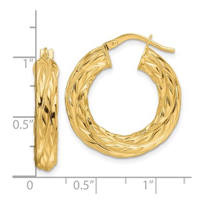14K Yellow Gold 25mm Woven Hoop Earrings – view 5