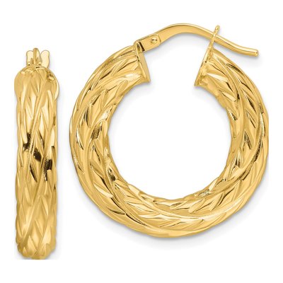 14K Yellow Gold 25mm Woven Hoop Earrings