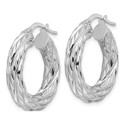 14K White Gold 25mm Woven Texture Hoop Earrings – view 3