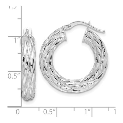 14K White Gold 25mm Woven Texture Hoop Earrings – view 5
