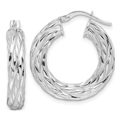 14K White Gold 25mm Woven Texture Hoop Earrings