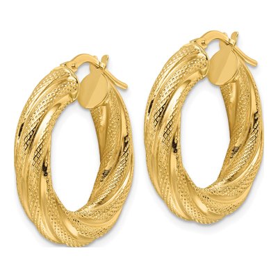 14K Yellow Gold 25mm Twisted Round Hoop Earrings – view 3