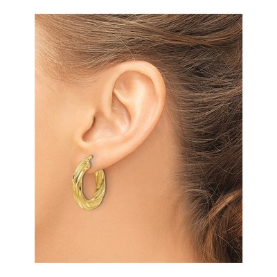 14K Yellow Gold 25mm Twisted Round Hoop Earrings – view 4
