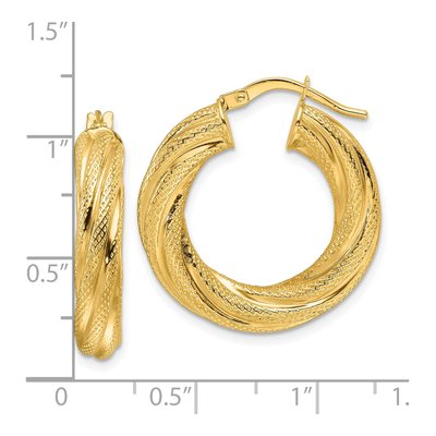14K Yellow Gold 25mm Twisted Round Hoop Earrings – view 5