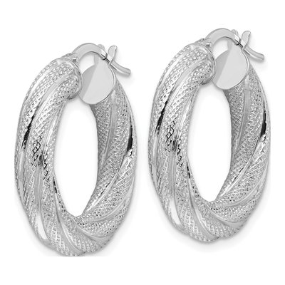 14K White Gold 25mm Twisted Round Hoop Earrings – view 3
