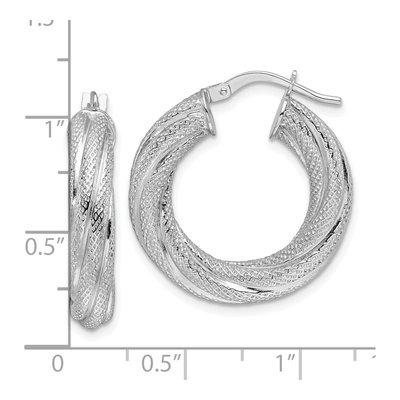 14K White Gold 25mm Twisted Round Hoop Earrings – view 5