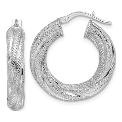 14K White Gold 25mm Twisted Round Hoop Earrings