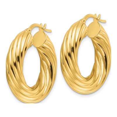 14K Yellow Gold 27mm Twisted Round Hoop Earrings – view 3