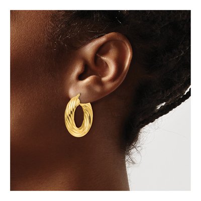 14K Yellow Gold 27mm Twisted Round Hoop Earrings – view 4