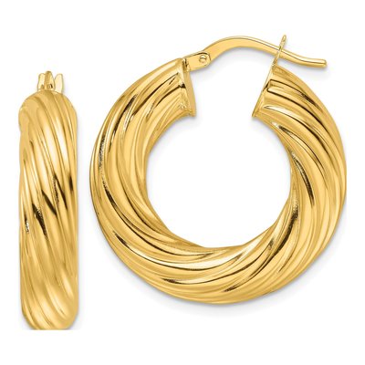 14K Yellow Gold 27mm Twisted Round Hoop Earrings