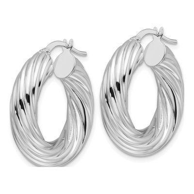 14K White Gold 27mm Twisted Hollow Round Hoop Earrings – view 3