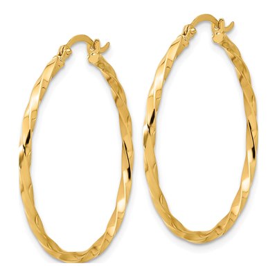 14K Yellow Gold 34mm Twisted Hoop Earrings – view 2