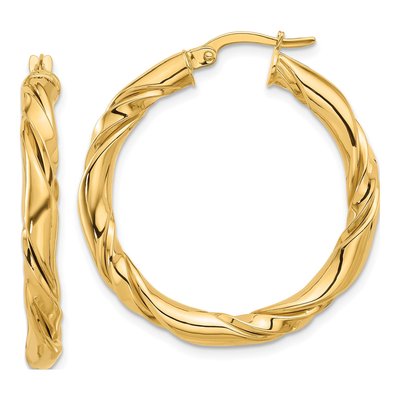 14K Yellow Gold 34mm Twisted Hoop Earrings
