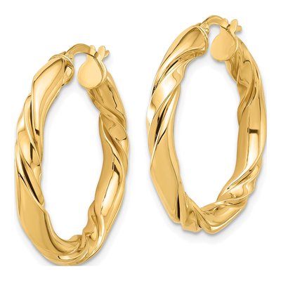 14K Yellow Gold 29mm Twisted Hoop Earrings – view 2