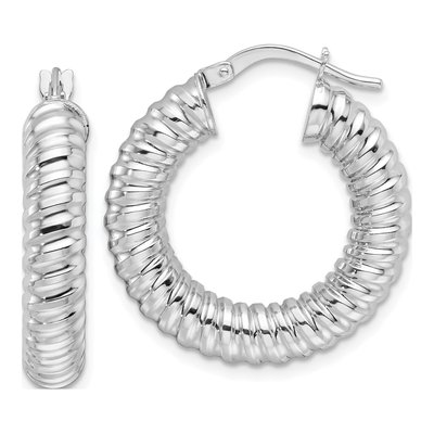 14K White Gold 25mm Spiral Hoop Earrings