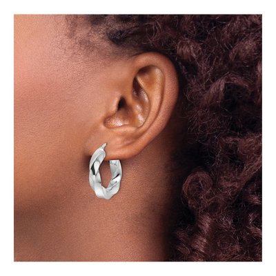 14K White Gold Twisted Hoop Earrings | Polished – view 4