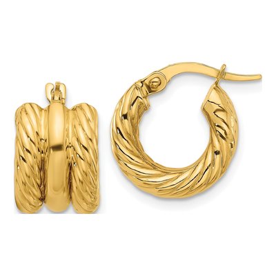 14K Yellow Gold 15mm Twisted Hoop Earrings