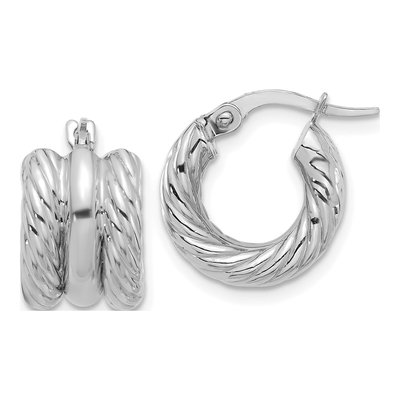 14K White Gold 15mm Twisted Hoop Earrings