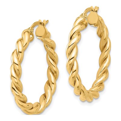 14K Yellow Gold 27mm Twisted Hoop Earrings – view 2