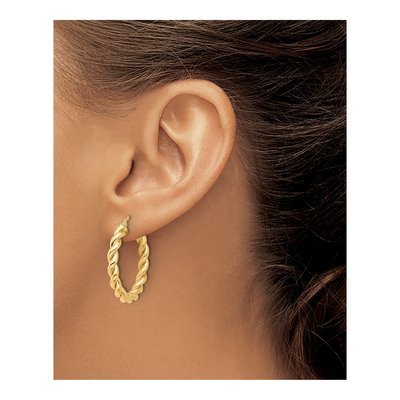 14K Yellow Gold 27mm Twisted Hoop Earrings – view 3