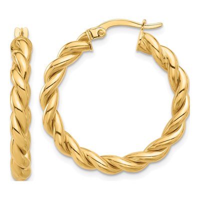 14K Yellow Gold 27mm Twisted Hoop Earrings