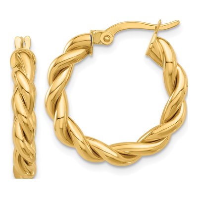 14K Yellow Gold 23mm Twisted Hoop Earrings