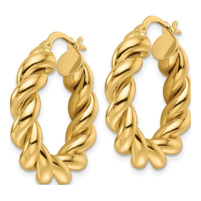 14K Yellow Gold 25mm Twisted Round Hoop Earrings – view 3