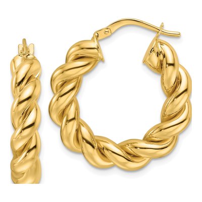 14K Yellow Gold 25mm Twisted Round Hoop Earrings