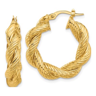 14K Yellow Gold 26mm Twisted Hoop Earrings