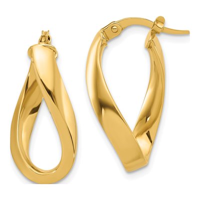 14K Yellow Gold Twisted Oval Hoop Earrings