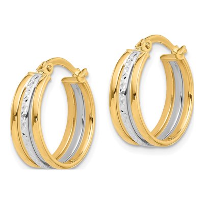 14K Two-Tone Gold 18mm Diamond-Cut Fancy Hoop Earrings – view 2