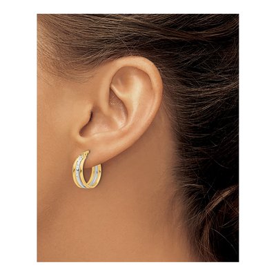 14K Two-Tone Gold 18mm Diamond-Cut Fancy Hoop Earrings – view 3