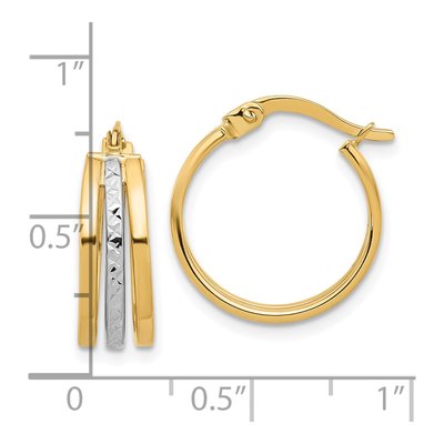 14K Two-Tone Gold 18mm Diamond-Cut Fancy Hoop Earrings – view 4