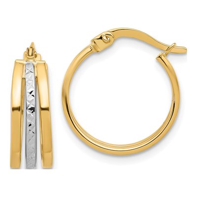 14K Two-Tone Gold 18mm Diamond-Cut Fancy Hoop Earrings