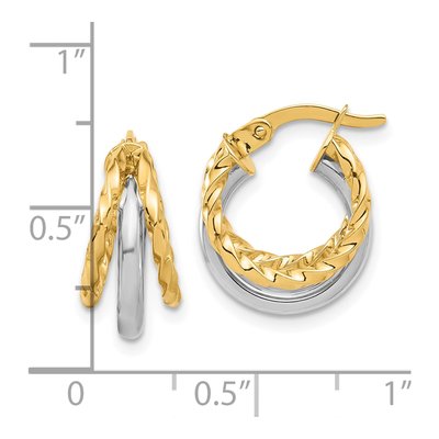 14K Two-Tone Gold 17mm Fancy Hoop Earrings – view 4