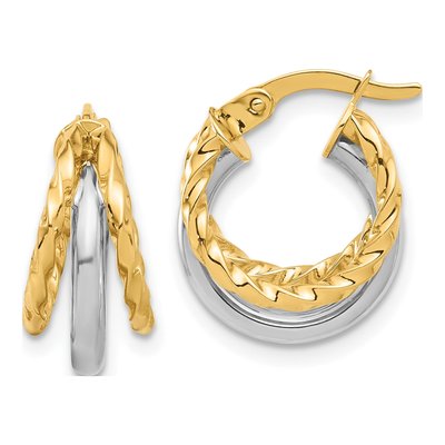 14K Two-Tone Gold 17mm Fancy Hoop Earrings