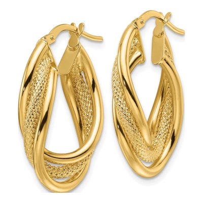 14K Yellow Gold 28mm Twisted Oval Hoop Earrings – view 3