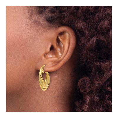 14K Yellow Gold 28mm Twisted Oval Hoop Earrings – view 4