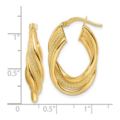 14K Yellow Gold 28mm Twisted Oval Hoop Earrings – view 5