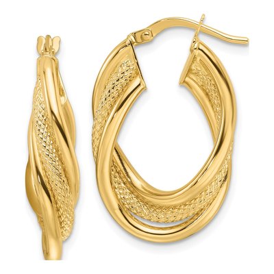 14K Yellow Gold 28mm Twisted Oval Hoop Earrings