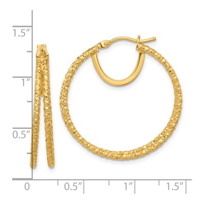 14K Yellow Gold 30mm Textured Double Circle Hoop Earrings – view 4
