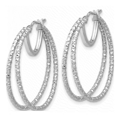 14K White Gold 30mm Double Circle Hoop Earrings – view 2