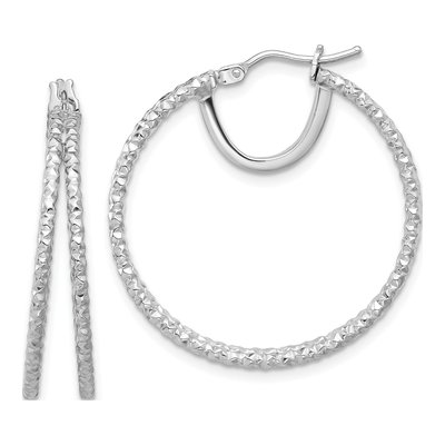 14K White Gold 30mm Double Circle Hoop Earrings