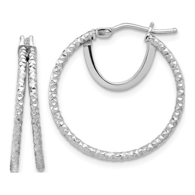 14K White Gold 24mm Double Circle Hoop Earrings